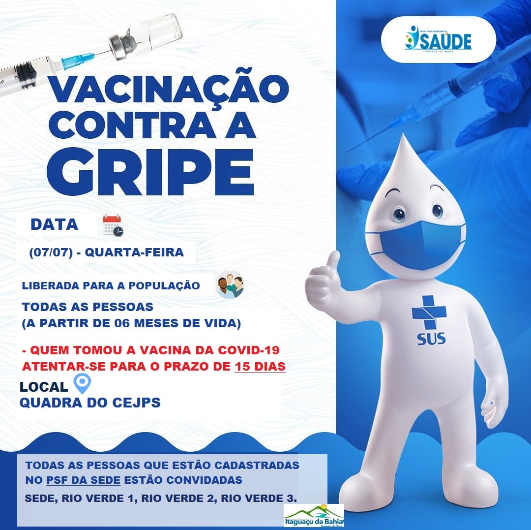 VACINA DA GRIPE LIBERADA PARA A POPULAÇÃO! ATENÇÃO QUEM TOMOU A VACINA DA COVID-19 ATENTAR-SE PARA O PRAZO DE 15 DIAS