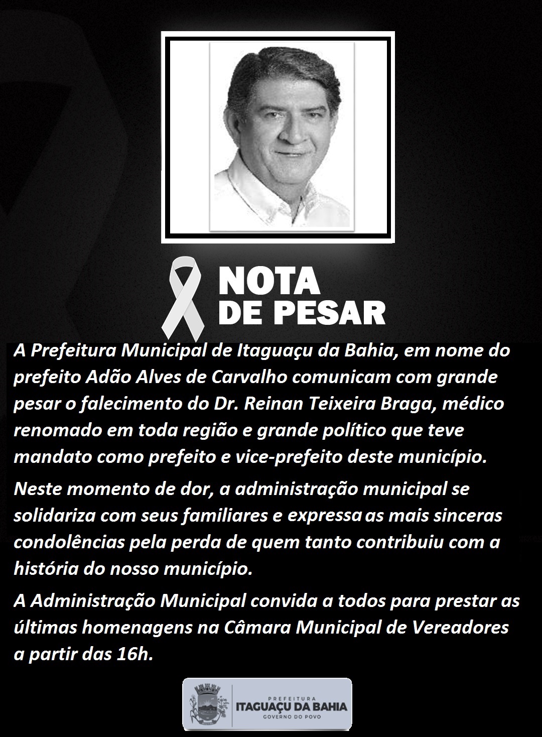 NOTA DE PESAR - Dr. Renan Teixeira Braga