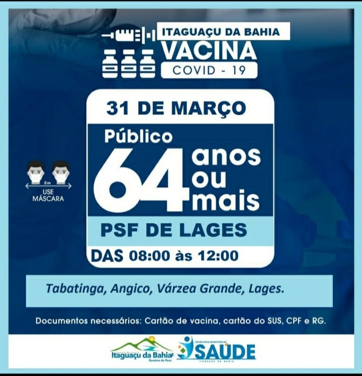 ITAGUAÇU DA BAHIA VACINA Vacinação Contra a Covid-19 (31 de Março)