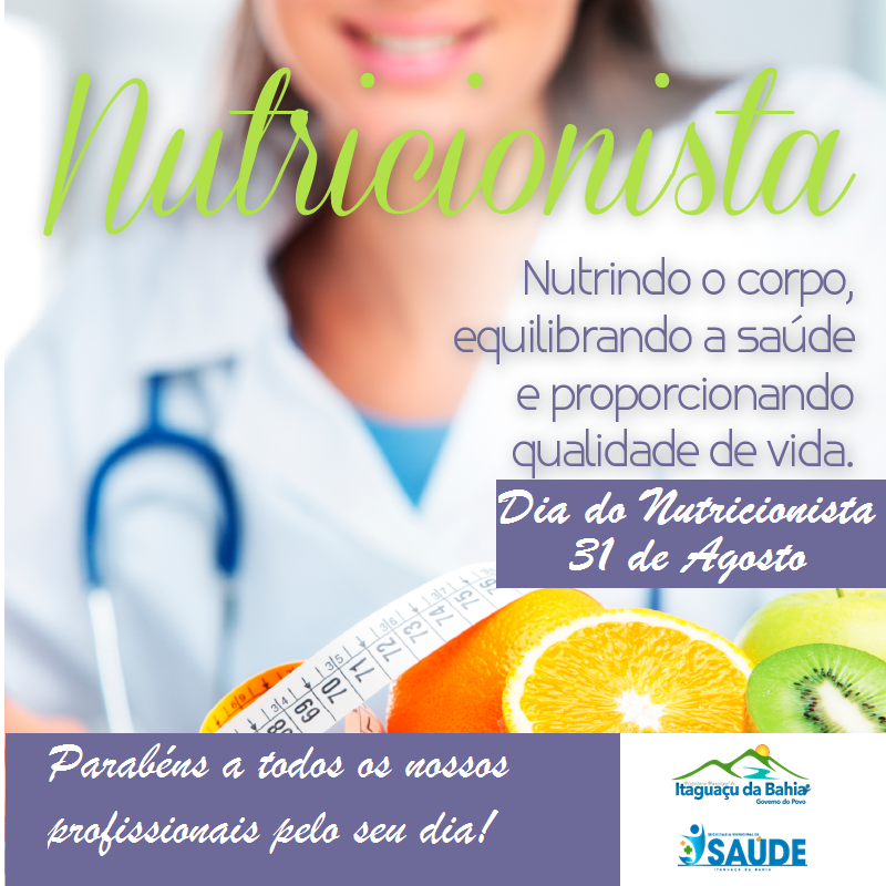 31 de agosto! Dia do Nutricionista 🍊🍇🥝 Parabéns a todos profissionais pelo seu dia 💛💜👏🏻👏🏻👏🏻