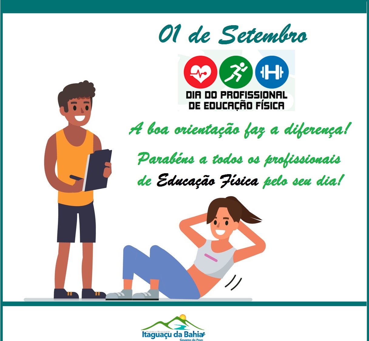 Dia 01 de Setembro-Dia do Profissional de Educação Física! 🏃‍♂️🏋️‍♀️🤾‍♂️⛹️‍♀️🏋️‍♂️🚴‍	
