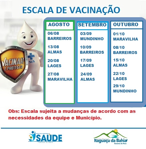 Atenção Escala de Vacinas de Rotina e da Influenza nos Povoados!