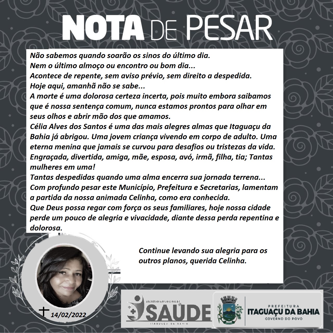 NOTA DE PESAR 14/02 - Notícias - Prefeitura Municipal de Itaguaçu da Bahia
