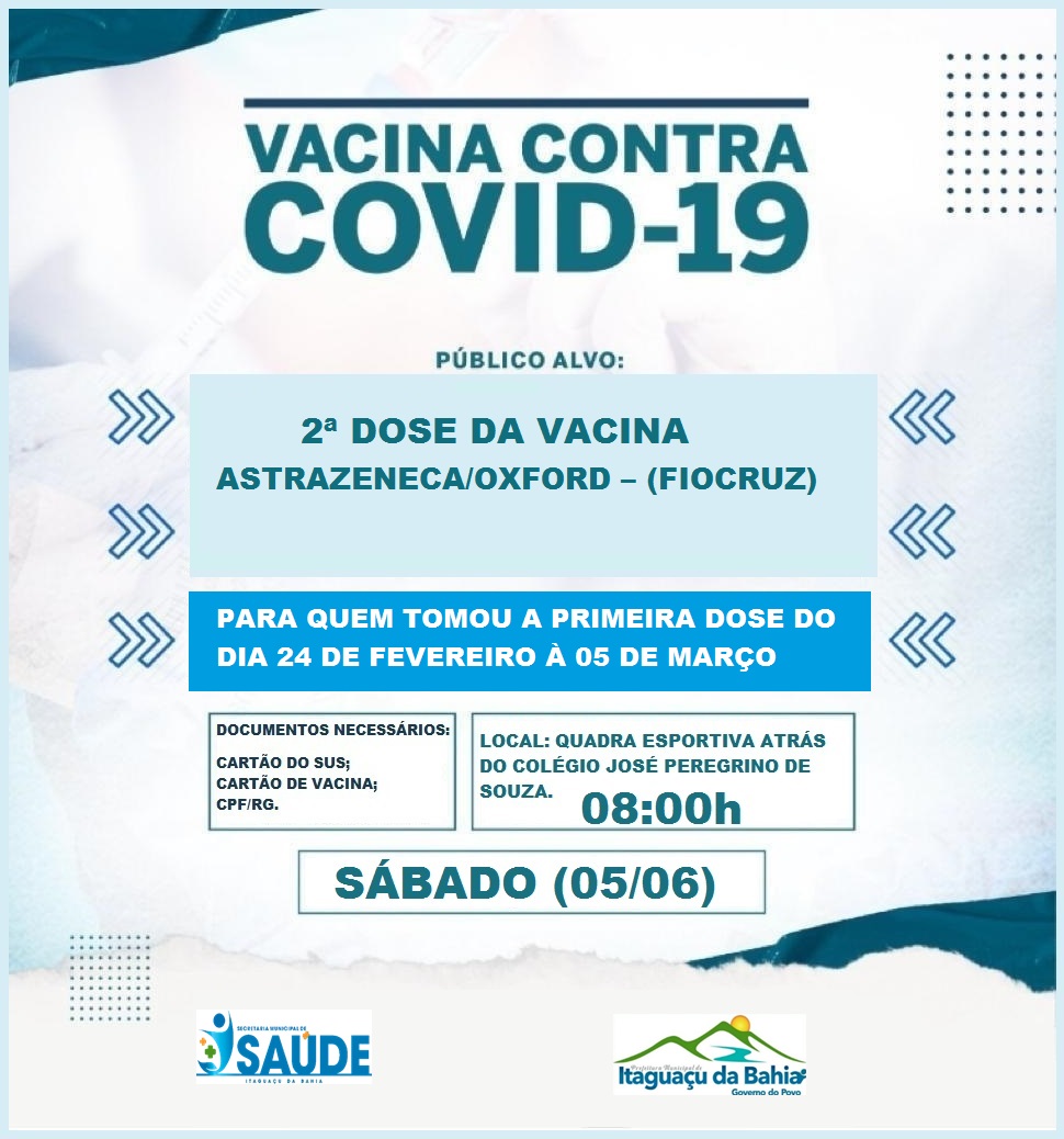 Vacinação contra covid-19 SEGUNDA DOSE (SÁBADO)