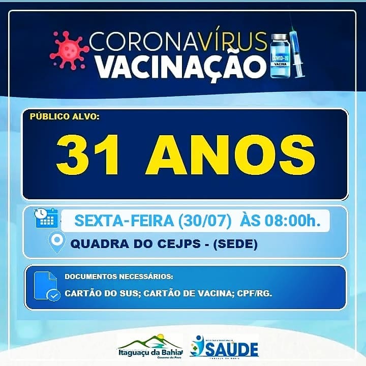 Vacinação covid-19 31 anos Nessa sexta-feira
