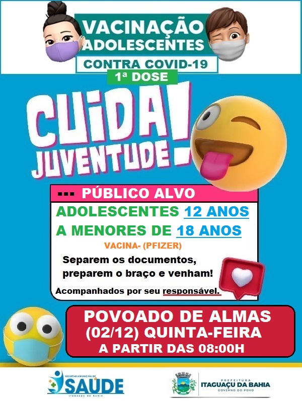 VACINAÇÃO Contra Covid-19 NESSA QUINTA-FEIRA (02/12) ⬇️💉 ❗POVOADO DE ALMAS❗