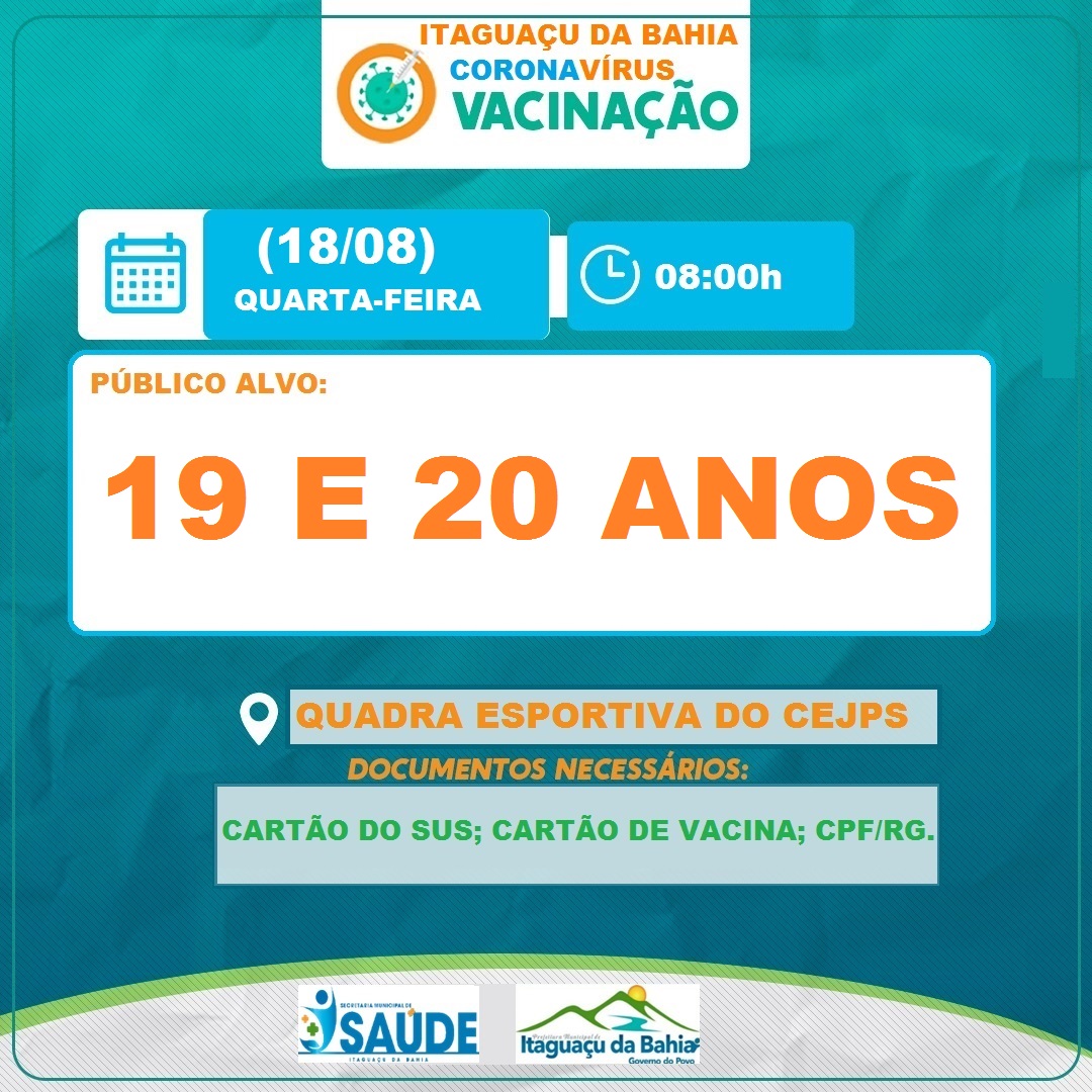 VACINAÇÃO COVID 💉 19 E 20 ANOS 🏃‍♀️