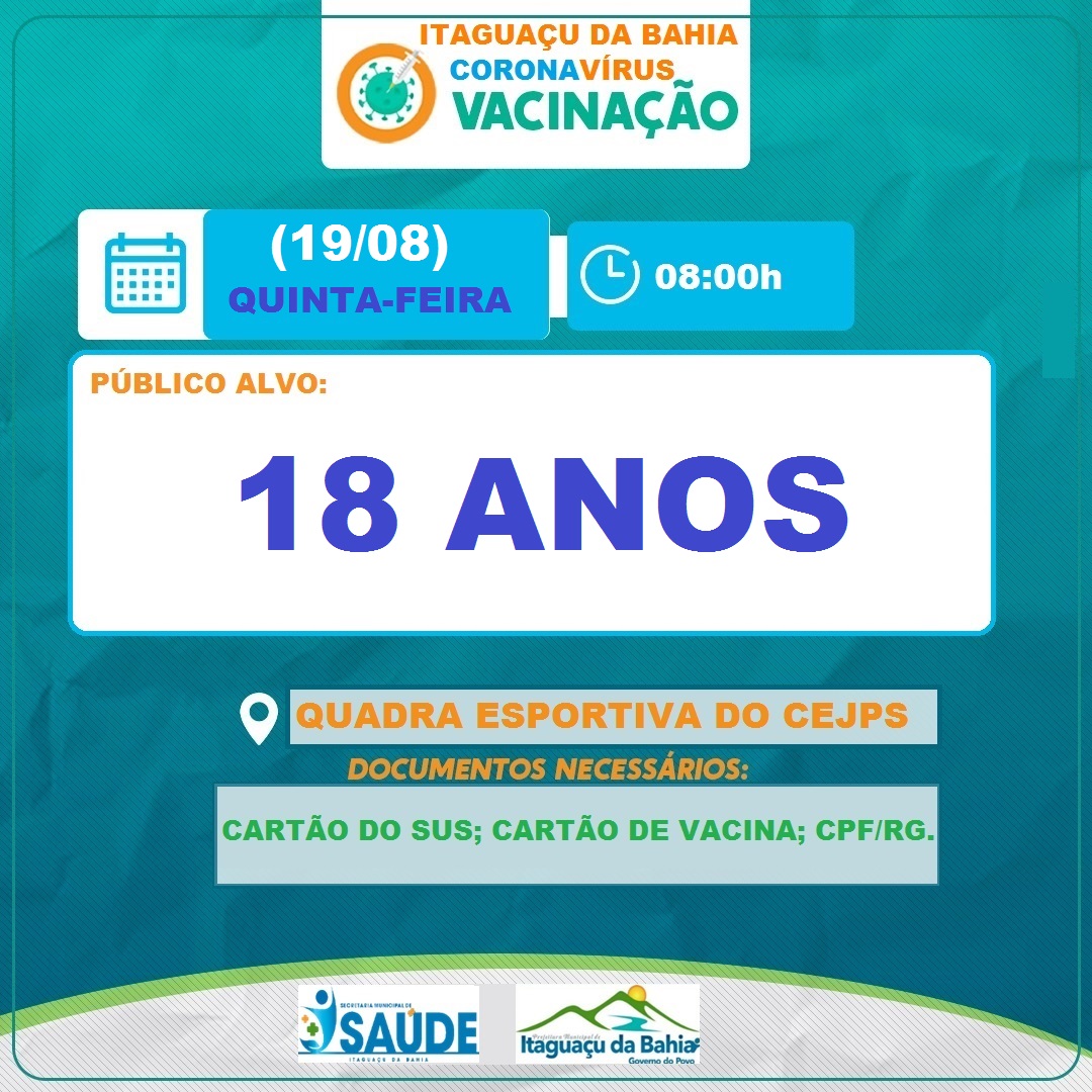 Nessa quinta-feira (19/08) Público-alvo: 18 ANOS 💉🏃‍♀️🏃‍♀️ Vamos que vamos minha genteee!!