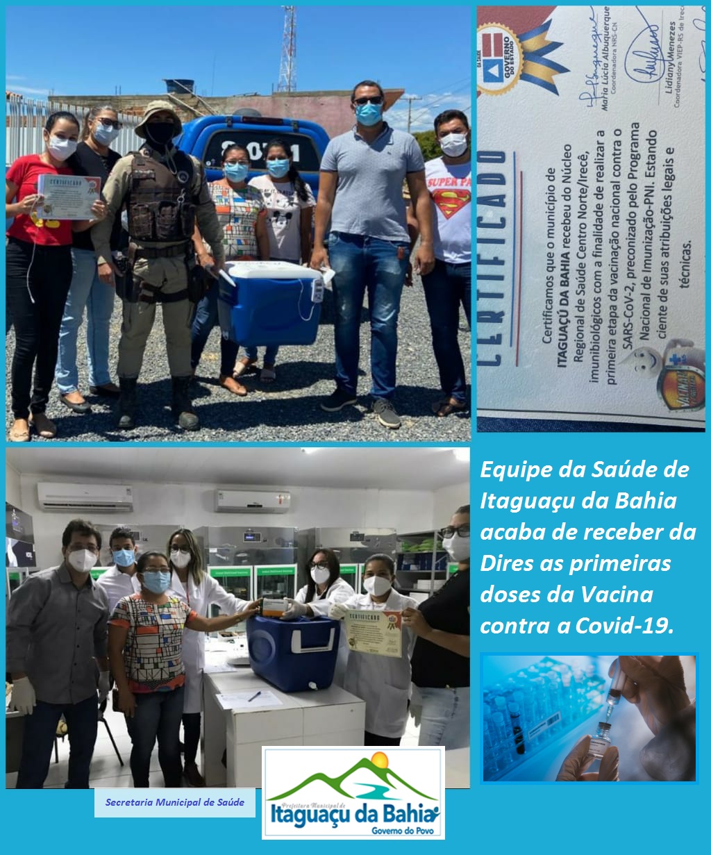 Equipe da Saúde de Itaguaçu da Bahia acaba de receber da Dires as primeiras doses da Vacina contra a Covid-19. 🙏💉