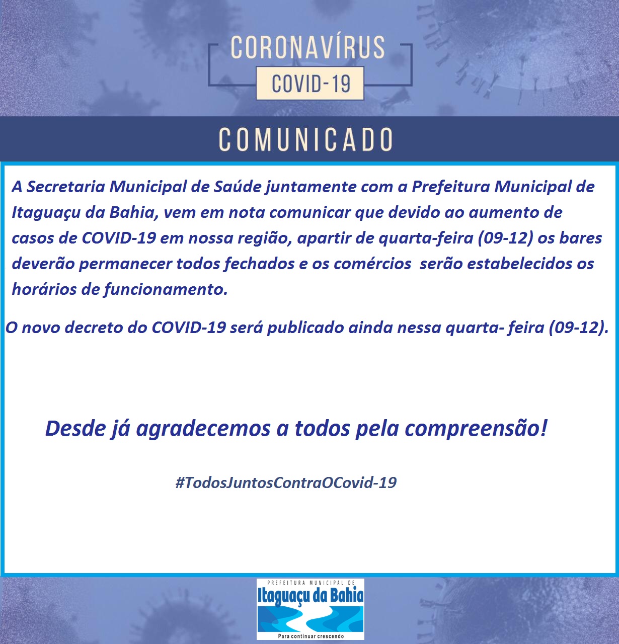 COMUNICADO FECHAMENTO DE BARES